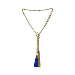 Double Leather Tassel Chain Necklace - Gold Plated