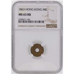 1863 Hong Kong One Mil Coin NGC MS63RB