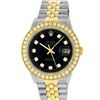 Image 2 : Rolex Mens 2 Tone 18K Black 2.5 ctw Diamond Datejust Wristwatch With Rolex Box &