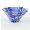 Image 1 : Glass Eye Studios, "Mini Wave Bowl (Blue Rainbow Twist)" Hand Blown Glass Sculpture (Second).