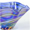 Image 2 : Glass Eye Studios, "Mini Wave Bowl (Blue Rainbow Twist)" Hand Blown Glass Sculpture (Second).