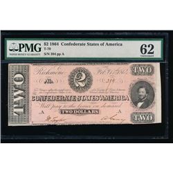 1864 $2 Confederate States of America Note PMG 62