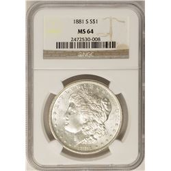 1881-S $1 Morgan Silver Dollar Coin NGC MS64