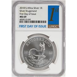 2018 South Africa Krugerrand Silver Coin NGC MS69 First Day of Issue