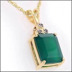 Plated 18KT Yellow Gold 3.12ct Green Agate and Diamond Pendant with Chain