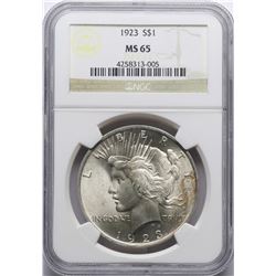 1923 $1 Peace Silver Dollar Coin NGC MS65