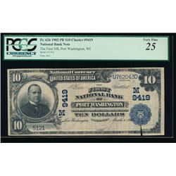 1902 $10 Port Washington National Bank Note PCGS 25