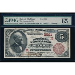 1882 $5 Detroit National Bank Note PMG 65