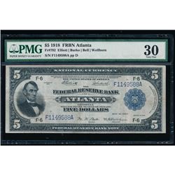 1918 $5 Atlanta Federal Reserve Bank Note PMG 30