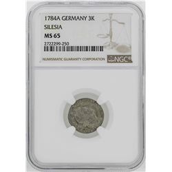 1784-A Germany Silesia 3 Krezuer Coin NGC MS65