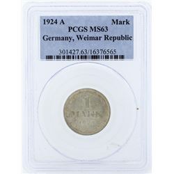 1924-A 1 Mark Germany Weimar Republic PCGS MS63