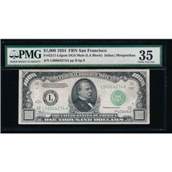 1934 $1000 San Francisco Federal Reserve Note PMG 35