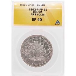 1862-P FP Bolivia AR 8 Soles Silver Coin ANACS XF40