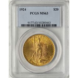 1924 $20 St. Gaudens Double Eagle Gold Coin PCGS MS63