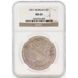 1921 $1 Morgan Silver Dollar Coin NGC MS65