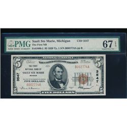 1929 $5 Sault Ste Marie National Bank Note PMG 67EPQ