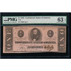 1863 $1 Confederate States of America Note PMG 63EPQ