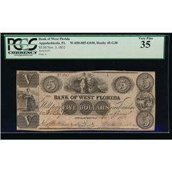 1832 $5 Bank of West Florida Obsolete Note PCGS 35