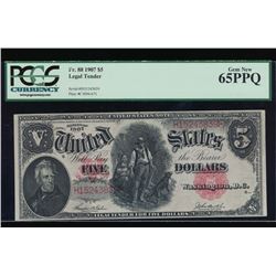 1907 $5 Legal Tender Note PCGS 65PPQ