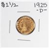 Image 1 : 1925-D $2 1/2 Indian Head Quarter Eagle Gold Coin
