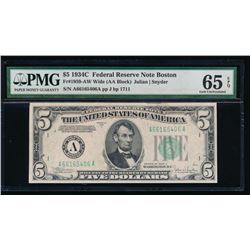 1934C $5 Boston Federal Reserve Note PMG 65EPQ