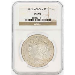 1921 $1 Morgan Silver Dollar Coin NGC MS65