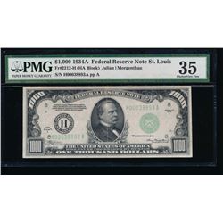 1934A $1000 St Louis Federal Reserve Note PMG 35