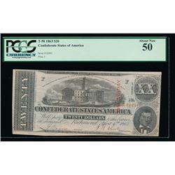 1863 $20 Confederate States of America Note PCGS 50