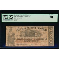 1862 $2 Rail Road Company Obsolete Note PCGS 30