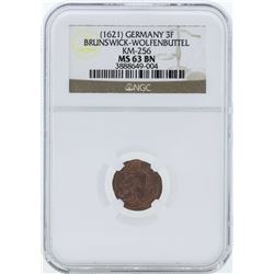 1621 Germany 3F Brunswick-Wolfenbuttel KM-256 Coin NGC MS63BN