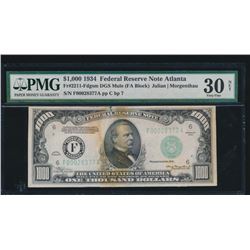 1934 $1000 Atlanta Federal Reserve Note PMG 30NET