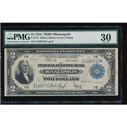 1918 $2 Minneapolis Federal Reserve Bank Note PMG 30