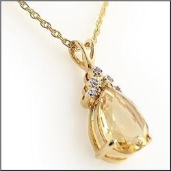 Plated 18KT Yellow Gold 5.29ct Citrine and Diamond Pendant with Chain