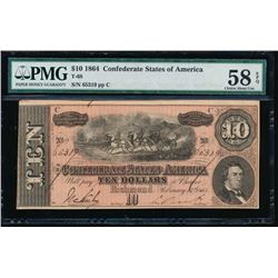 1864 $10 Confederate States of America Note PMG 58EPQ