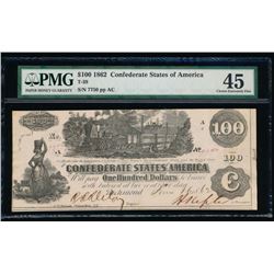 1862 $100 Confederate States of America Note PMG 45