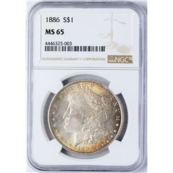 1886 $1 Morgan Silver Dollar Coin NGC MS65 Amazing Toning