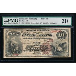 1882 $10 Louisville National Bank Note PMG 20