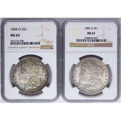 Lot of 1884-O & 1885-O $1 Morgan Silver Dollar Coins NGC MS63