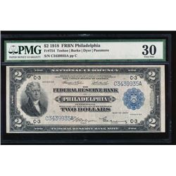 1918 $2 Philadelphia Federal Reserve Bank Note PMG 30