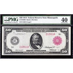 1914 $50 Red Seal Minneapolis Federal Reserve Note PMG 40