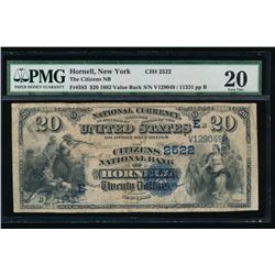 1882 $20 Hornell National Bank Note PMG 20