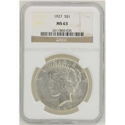 1927 $1 Peace Silver Dollar Coin NGC MS63