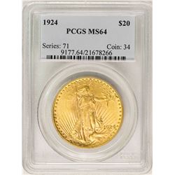 1924 $20 St. Gaudens Double Eagle Gold Coin PCGS MS64