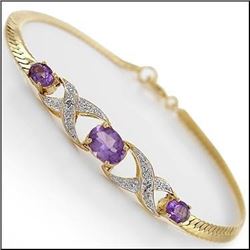 Plated 18KT Yellow Gold 4.25ctw Amethyst and Diamond Bracelet