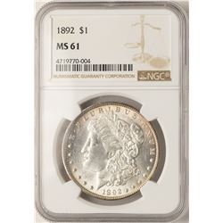 1892 $1 Morgan Silver Dollar Coin NGC MS61