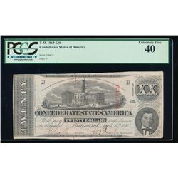 1863 $20 Confederate States of America Note PCGS 40