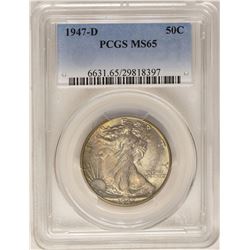 1947-D Walking Liberty Half Dollar Coin PCGS MS65 Nice Toning