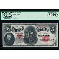 1907 $5 Legal Tender Note PCGS 45PPQ