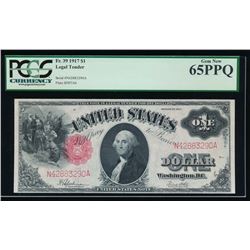 1917 $1 Legal Tender Note PCGS 65PPQ