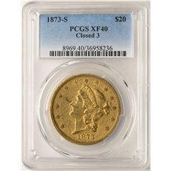 1873-S Closed 3 $20 Liberty Head Double Eagle Gold Coin PCGS XF40